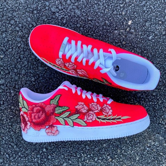 Nike Air Force 1 Custom Low Neon Pink Red Rose Floral White Shoes Men Women main image 16
